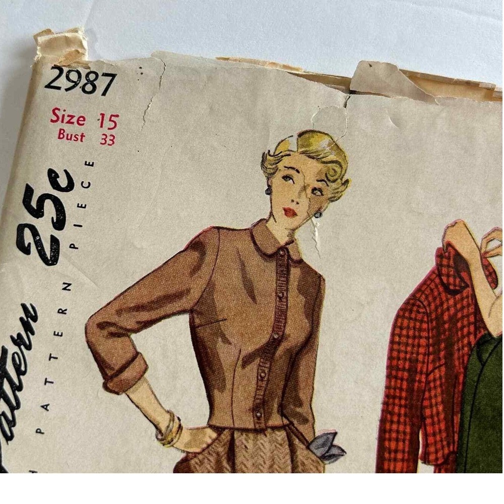Simplicity #2987 Pattern Vintage 1950s Women Size 15 Skirt and Jacket Set - Picture 2 of 6